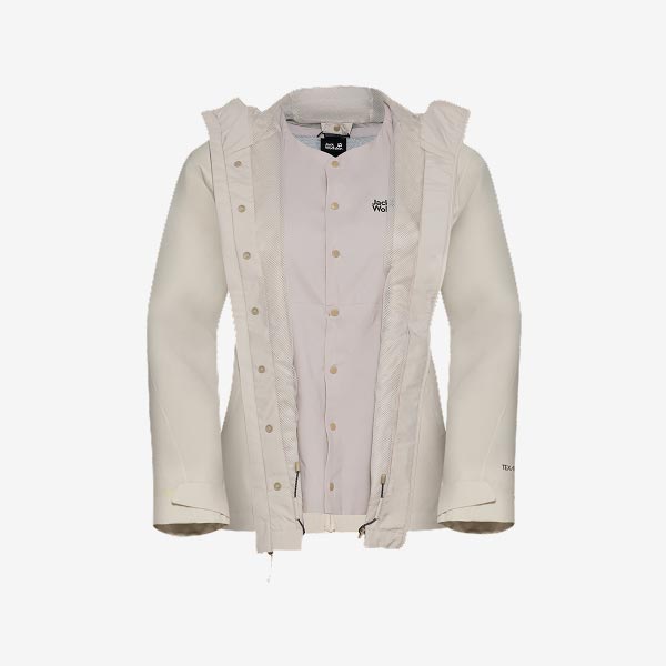 La chaqueta Wild Places 3 en 1 para hombres es en taupe y negro y para mujeres en un color fucsia brillante; ambas con capucha y cremallera.